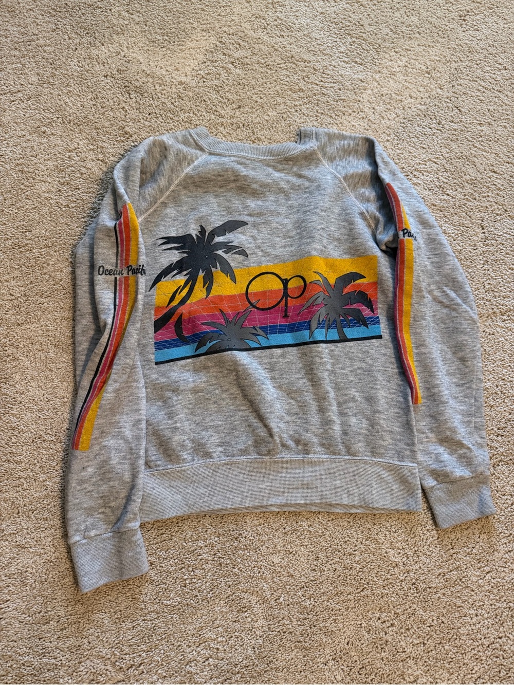 Kids OP Gray Palm-Print Crewneck Sweatshirt